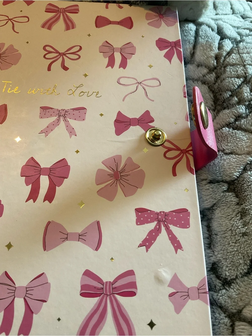 Pink Bow Pattern Spiral Notebook with Button Closure